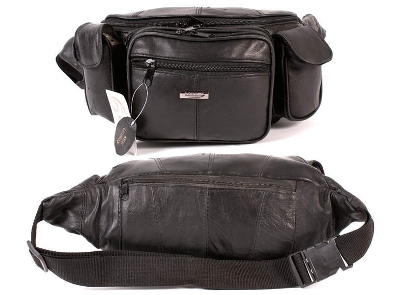 (image for) 1447 BLACK MEGA MULTI POCKET BUM BAG IN SHEEP NAPPA